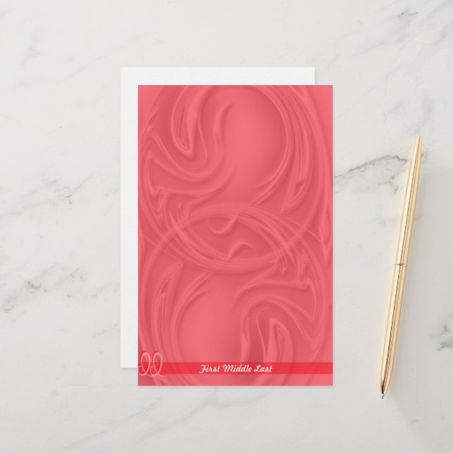 Elegant Strokes Over Red Abstract Personalized Stationery (Front/Back In Situ)