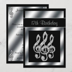 Elegant, Stunning Silver Treble Clefs 17th Invitation