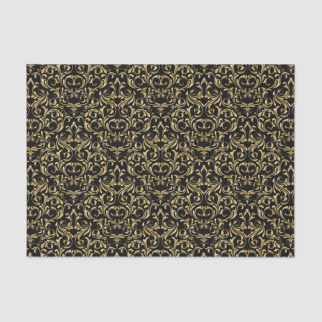 Elegant Style Black and  Gold Damask Tissue Paper (Front)