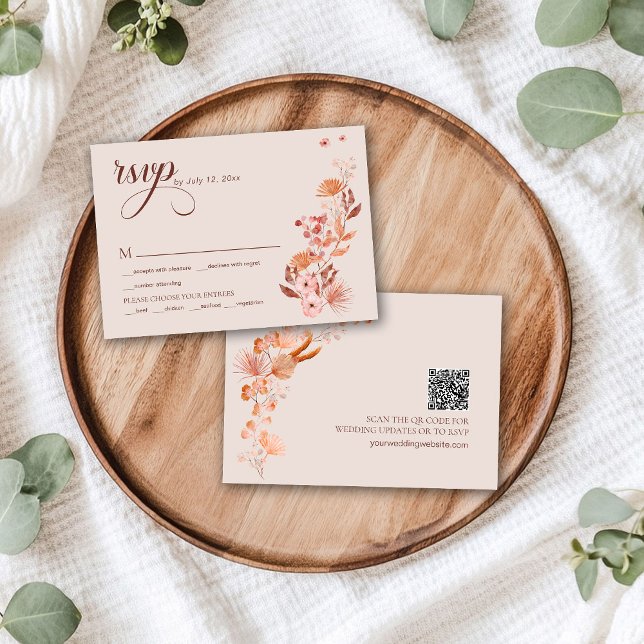 Élégant Style Boho Fleur de Pêche QR code RSVP (Créateur téléchargé)