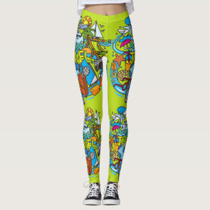 Elegant style cartoon drawing Travelling Neon Leggings