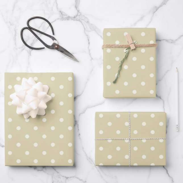 Elegant Style Pale Beige Ecru and White Polka Dots Wrapping Paper Sheet (Front)