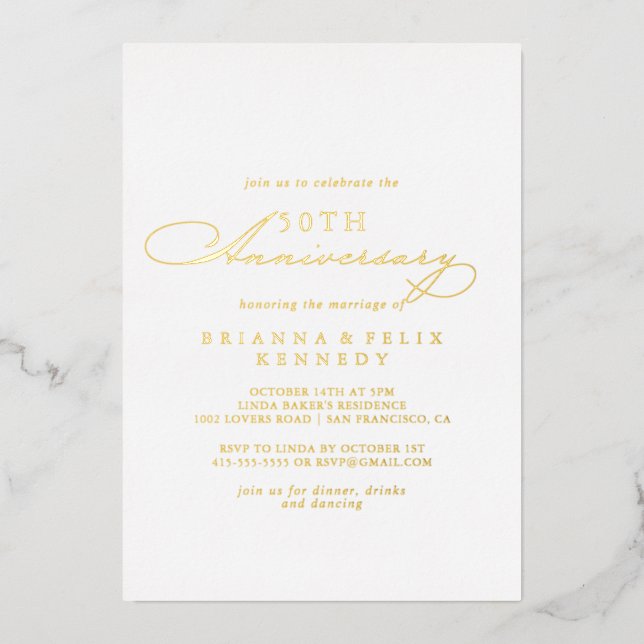 Elegant Stylish 50th Wedding Anniversary Gold   (Front)