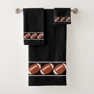 Elegant, Stylish American Football Icons on Black Bath Towel Set