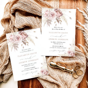 Elegant Stylish and Chic Dusty Rose Floral Wedding Invitation