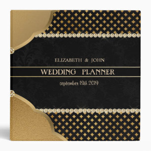 Elegant Stylish Black Gold Diamond Wedding Planner Binder
