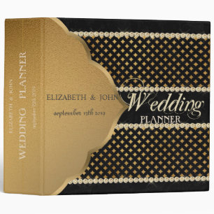 Elegant Stylish Black Gold Diamonds Wedding Binder