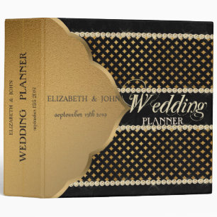 Elegant Stylish Black Gold Diamonds Wedding Binder