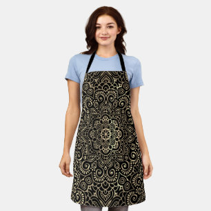 Elegant Stylish Black Gold Mandala Apron