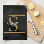 Elegant Stylish Black Gold Monogram Script Name Kitchen Towel<br><div class="desc">Elegant Stylish Black Gold Monogram Script Name Kitchen Towel.
Personalize this with name and initials.</div>