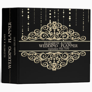 Elegant Stylish Black Gold Swirl Wedding Binder