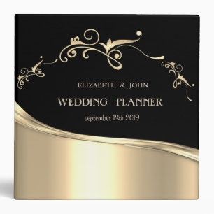 Elegant Stylish Black Gold Swirls Wedding Planner Binder