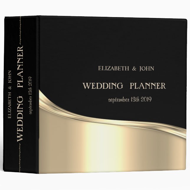 Elegant Stylish Black Gold  Wedding Planner Binder (Front/Spine)