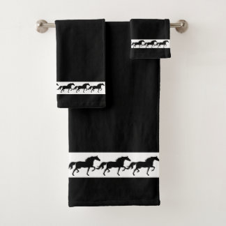 Elegant, Stylish Black Horses Silhouettes on Black