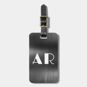 Elegant Stylish Black Metal Two Monogram Initial  Luggage Tag