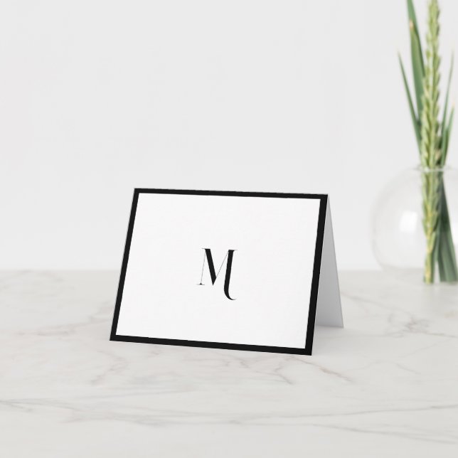 Elegant Stylish Black Monogram Initial Border Note Card (Front)