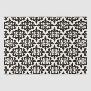 Elegant Stylish Black Off-White Damask Decoupage Tissue Paper