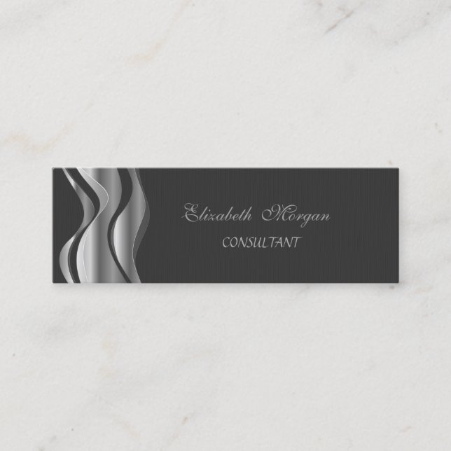 Elegant Stylish Black-Silver Mini Business Card (Front)