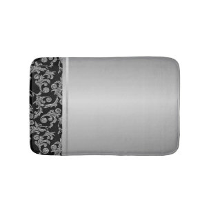 Elegant Stylish  Black Silver  Swirls  Bath Mat