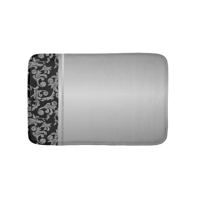 Elegant Stylish  Black Silver  Swirls  Bath Mat (Front)