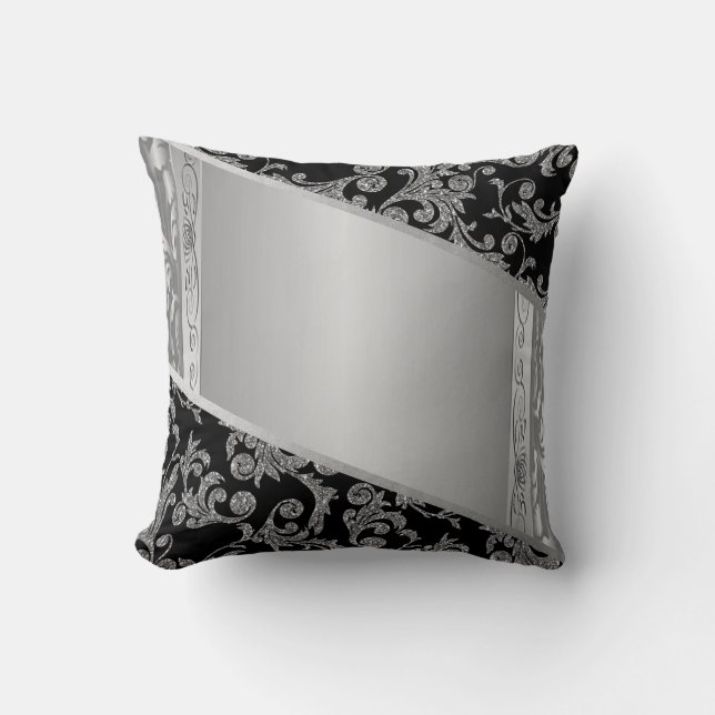 Elegant Stylish  Black Silver Swirls   Throw Pillow (Front)