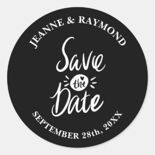 Elegant Stylish Black Wedding Save the date Classic Round Sticker