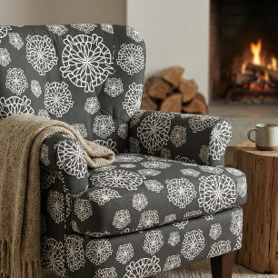 Elegant Stylish Black & White Mandala Flowers Fabric