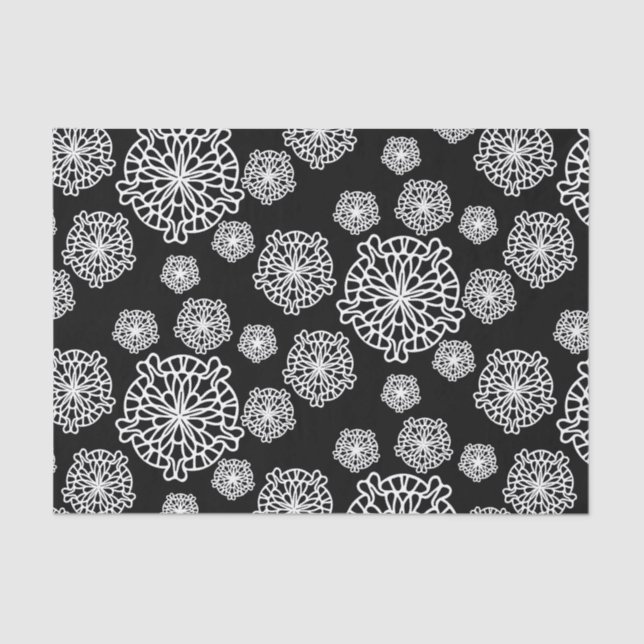 Elegant Stylish Black & White Mandala Flowers Tissue Paper (Front)