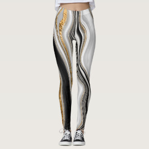 Elegant Stylish Black White Marble Leggings