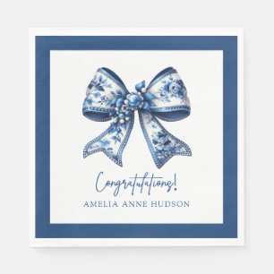 Elegant Stylish Blue Floral Bow Congratulations Napkin