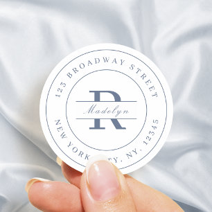 Elegant stylish blue minimalist return address  classic round sticker