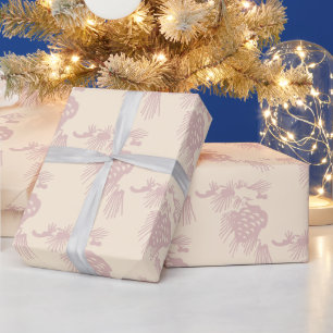 Elegant Stylish Blush Pink Pine Cones on Beige Wrapping Paper