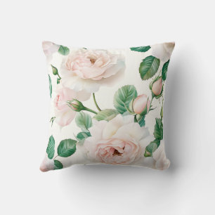 Elegant Stylish Blush Pink Roses Watercolor Floral Throw Pillow