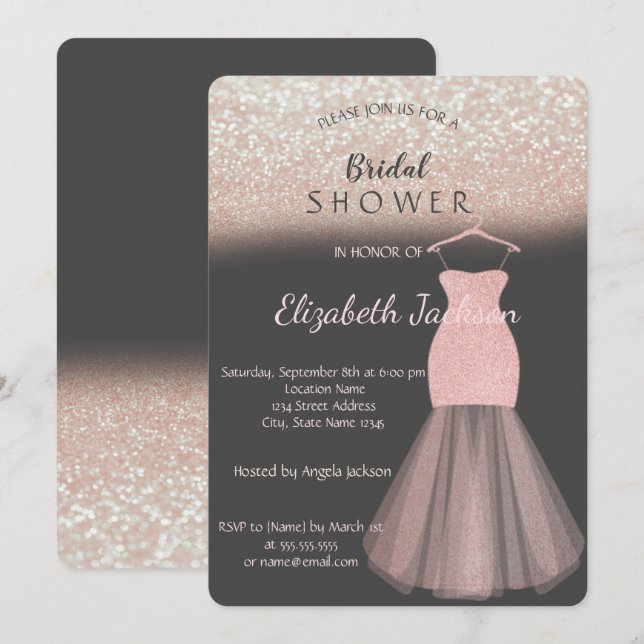 Elegant Stylish Bokeh Glitter Dress Bridal Shower Invitation (Front/Back)
