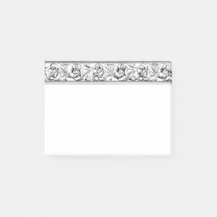 Elegant Stylish Border Black White Scroll Leaves Post-it Notes