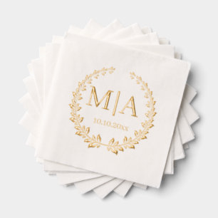 elegant stylish botanical monogram wedding golden foil napkins
