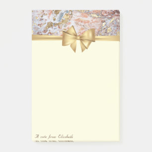 Elegant Stylish, Bow,Gold Marble Texture Glitter Post-it Notes