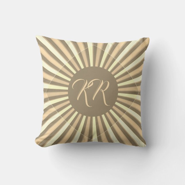 Elegant Stylish Brown Cream Pattern Monogram Throw Pillow (Front)