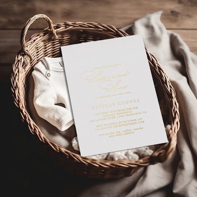 Elegant Stylish Calligraphy Sip and See Gold  (Creator Uploaded)