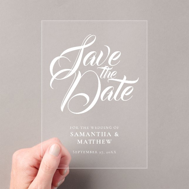 Elegant Stylish Calligraphy Wedding Save The Date Acrylic Invitations (Insitu (Handheld))