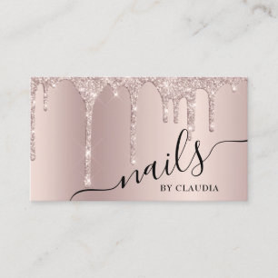 Elegant stylish champagne glitter drips nails  business card