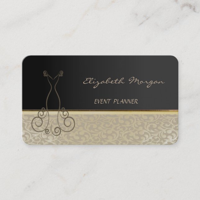 Elegant  Stylish Chic,Damask,Black,Dress Business Card (Front)