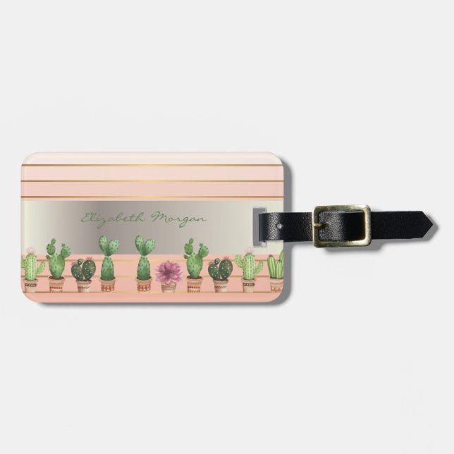 Elegant Stylish Chic,Flowers,Cactus Luggage Tag (Front Horizontal)