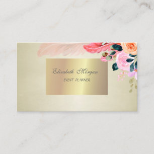 Elegant Stylish Chic,Flowers Feather Business Card