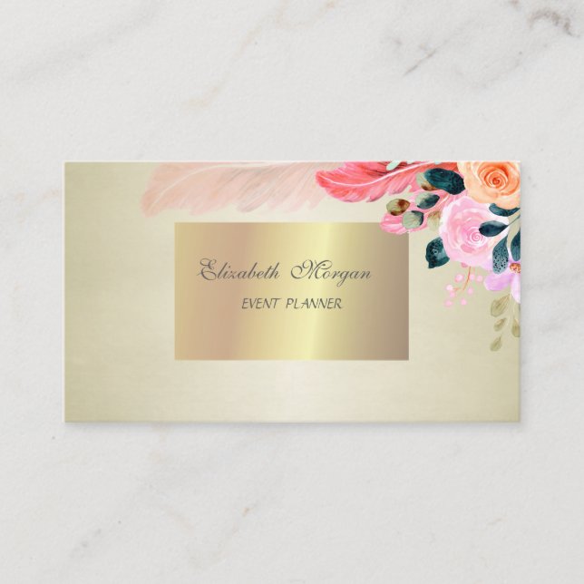 Elegant Stylish Chic,Flowers Feather Business Card (Front)