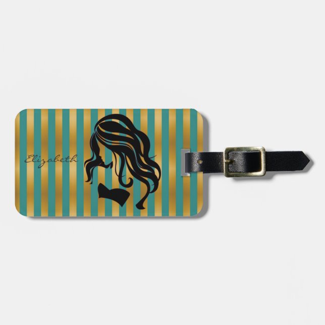 Elegant Stylish Chic -Girl Silhouette,Personalized Luggage Tag (Front Horizontal)