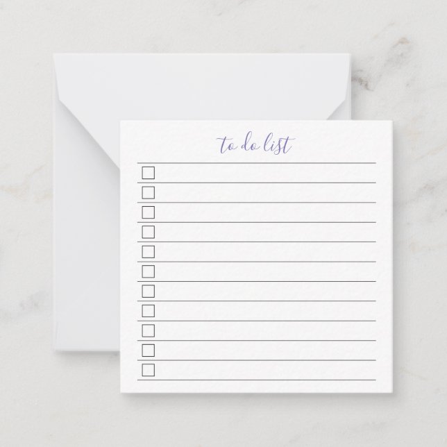 Elegant Stylish Chic To-Do List Handwriting Script Card (Front)