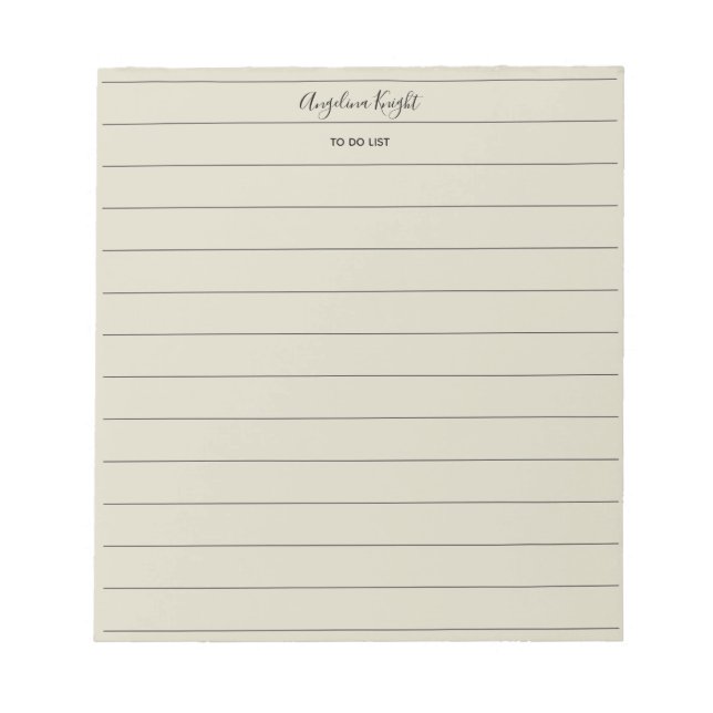 Elegant Stylish Chic Todo List Handwriting Script Notepad (Front)