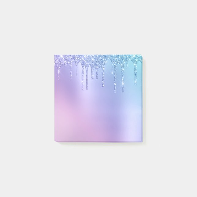 Elegant stylish chick blue & purple glitter drips post-it notes (Front)