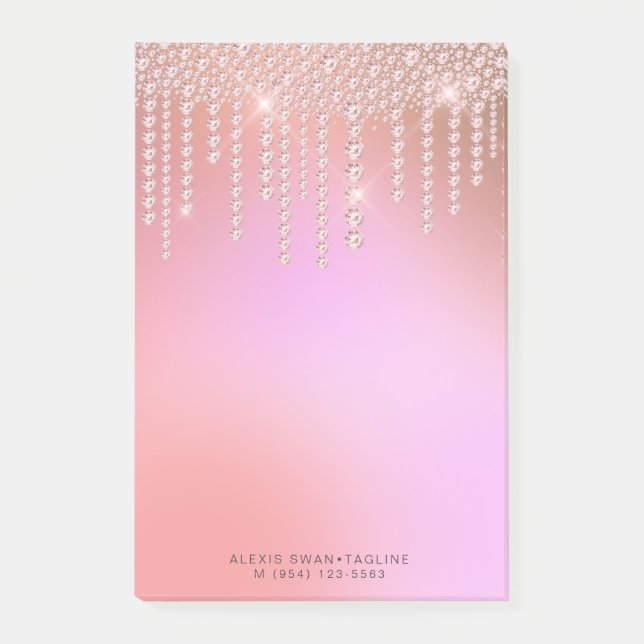 Elegant stylish chick ombre pink & purple diamonds post-it notes (Front)
